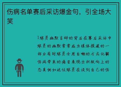 伤病名单赛后采访爆金句，引全场大笑