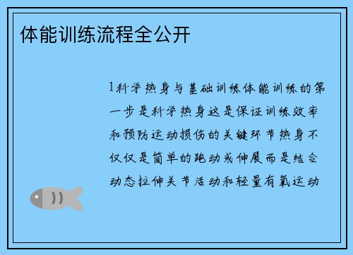 体能训练流程全公开